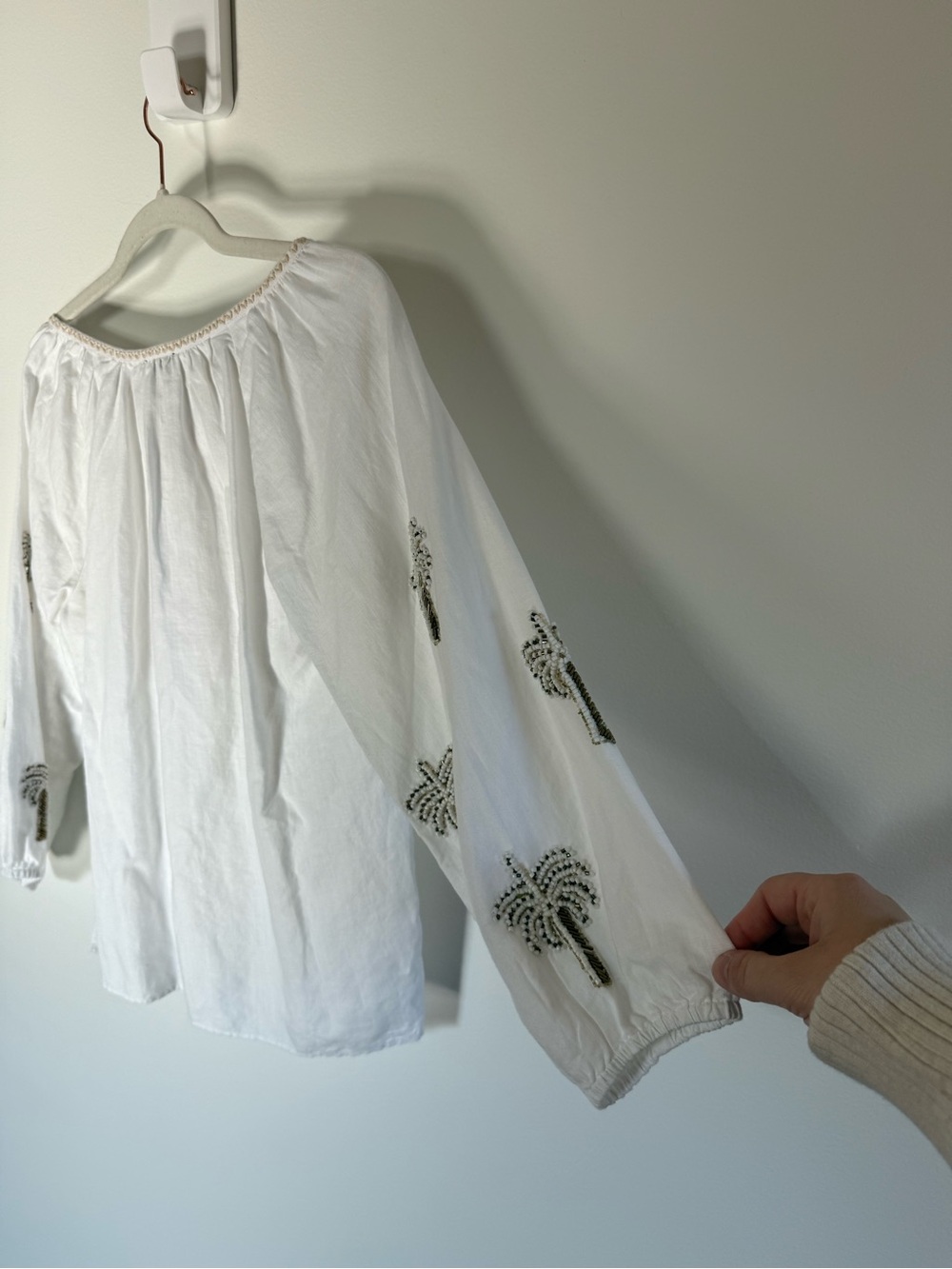 Talbots • NWT Palm Embellished Linen Cotton Pullover Blouse Beachy Size Coastal - Picture 9 of 12